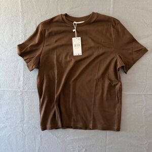Mango 208TRUEL Brown Short Sleeve Crew Neck Cotton T-Shirt Womens Medium NWT